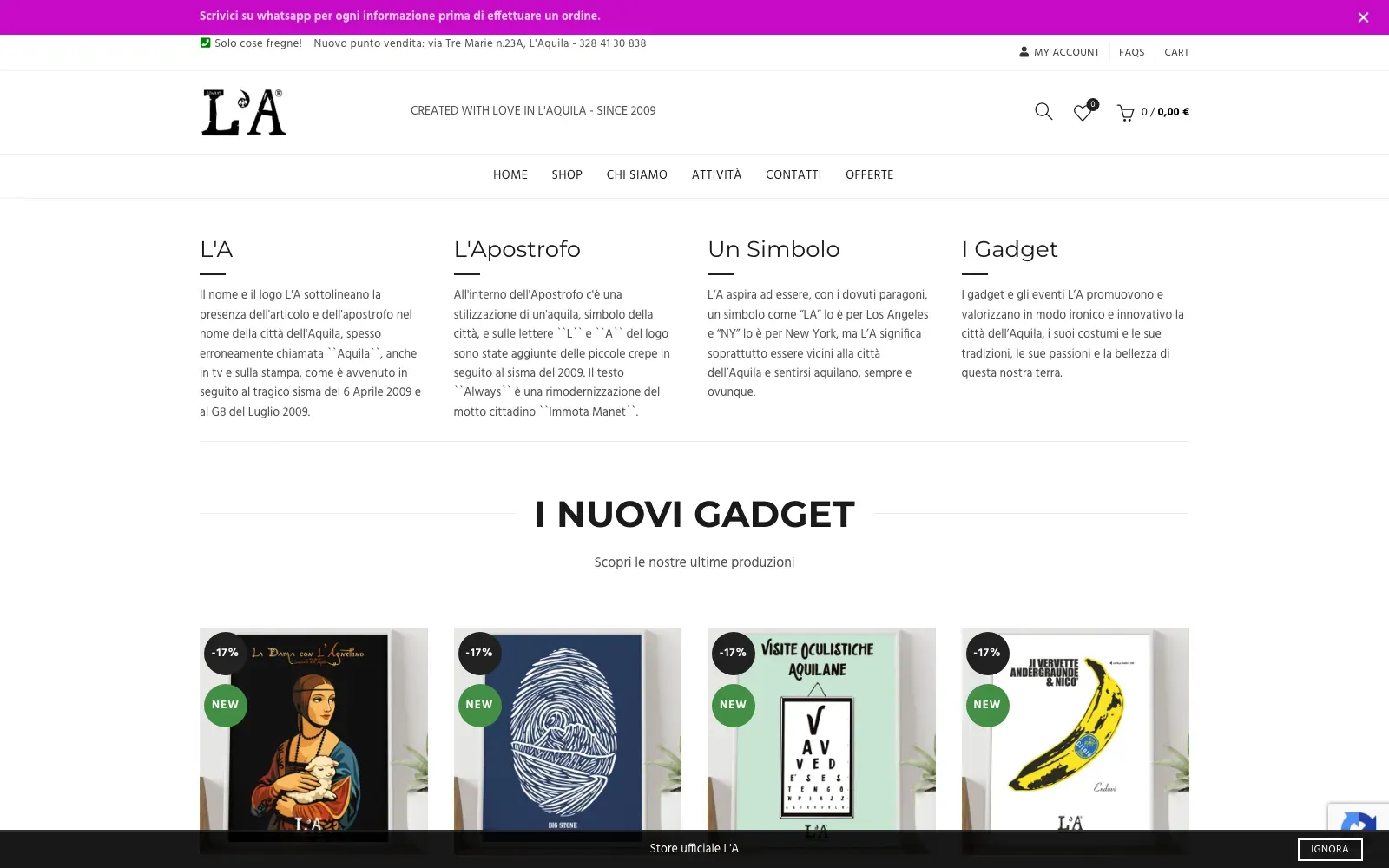Schermata del sito L'A L'Aquila